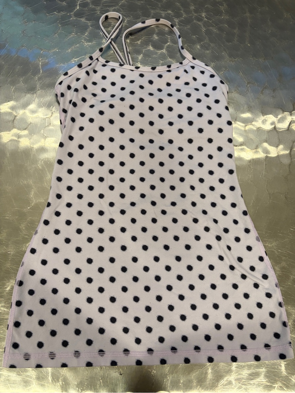Polka Dot strappy Lululemon tank with built in bra - purple with Black Dots
